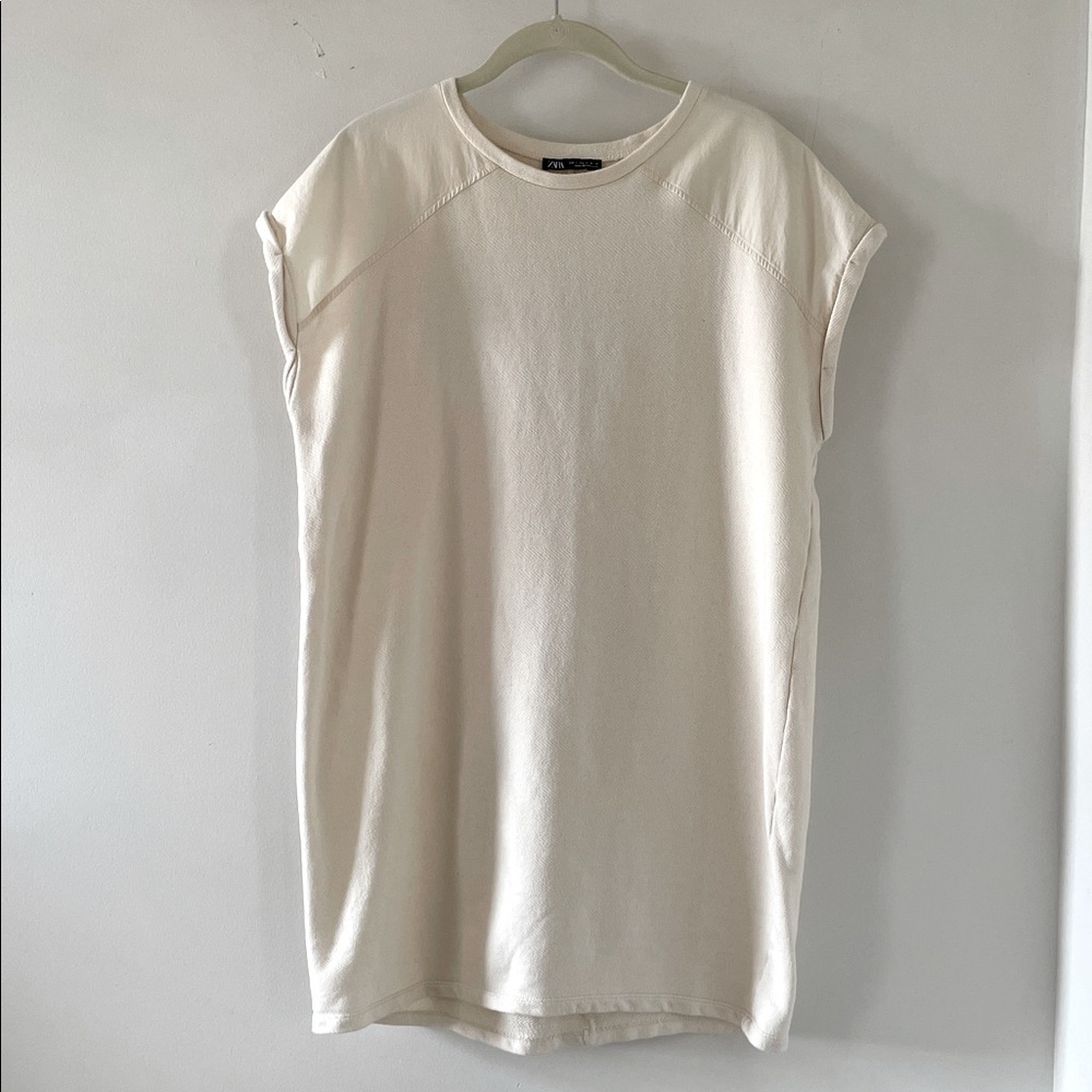 Zara Cream Short Sleeve T-Shirt Dress